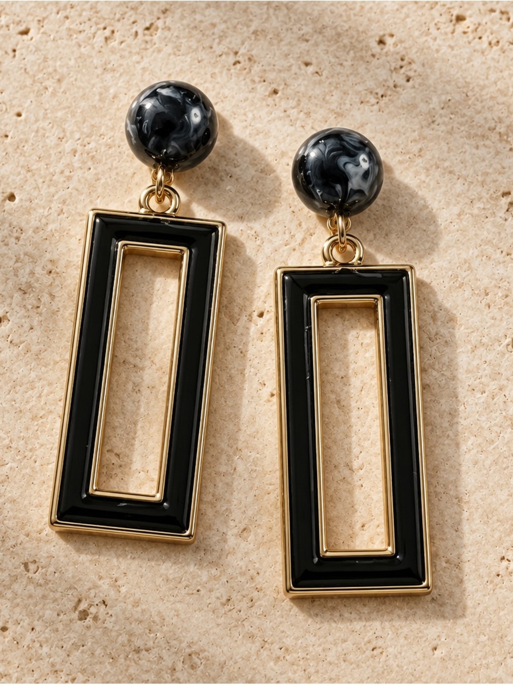Fashion Jewelry Gold-Tone Earrings with Black Accents